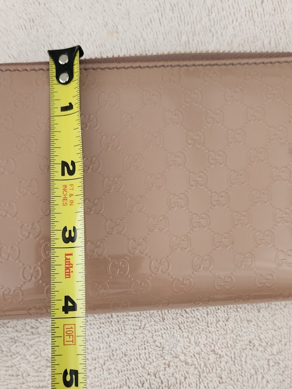 Gucci Taupe Embossed Patent Leather Microguccisima Zip Wallet with Gold Buckle - Picture 12 of 12
